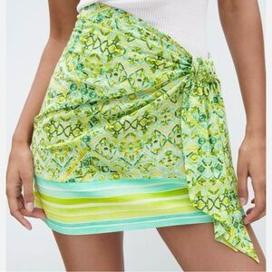 Zara Floral Green Wrap Skirt